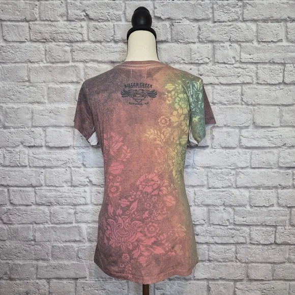 Harley-Davidson Tshirt Multicolor Floral Logo Print Short Sleeve Womens Size L - Picture 6 of 11